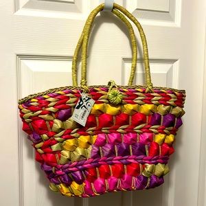 NWT Colorful and Unique Straw Tote Bag.